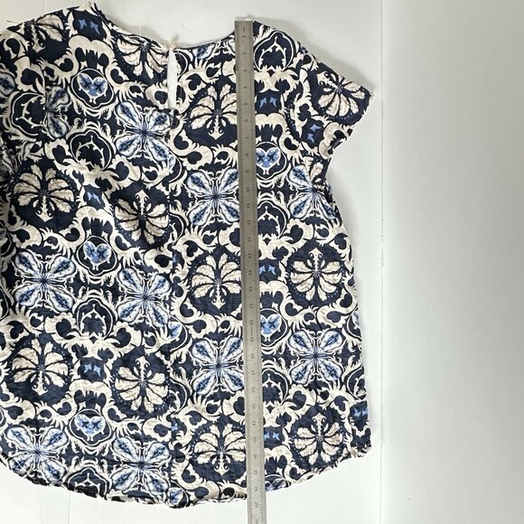 Rachel Zoe Womens Shirt 1X Linen Blend S/S Coastal Blue Paisley Beach Coastal - Picture 7 of 9